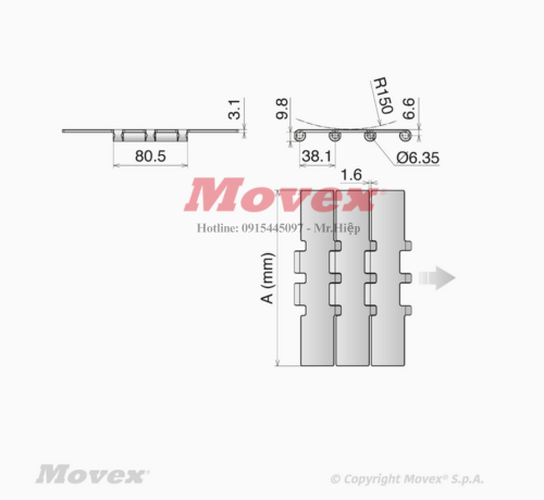 Xích Inox chạy thẳng Movex SS Flat Top 802 K750 - P10030207 2 15