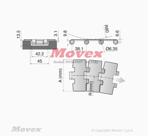 Xích Inox chạy cong SS Flat Top 881 M K325 - P10080202 2 16