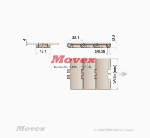 Băng tải xích nhựa Movex Flat Top MX 820 K600 – P11010106 3 1