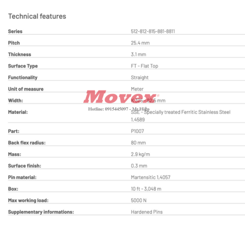 Xích Inox chạy thẳng Movex SSE Flat Top 512 K325 - P10070102 3 13