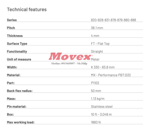 Băng tải xích nhựa Movex Flat Top 828 K330 - P11020303 3 2
