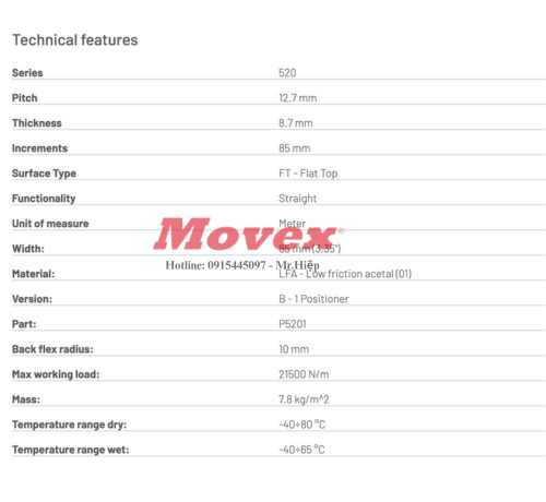 Băng tải nhựa Movex 520 Flat Top (mã P5201010085B) 4